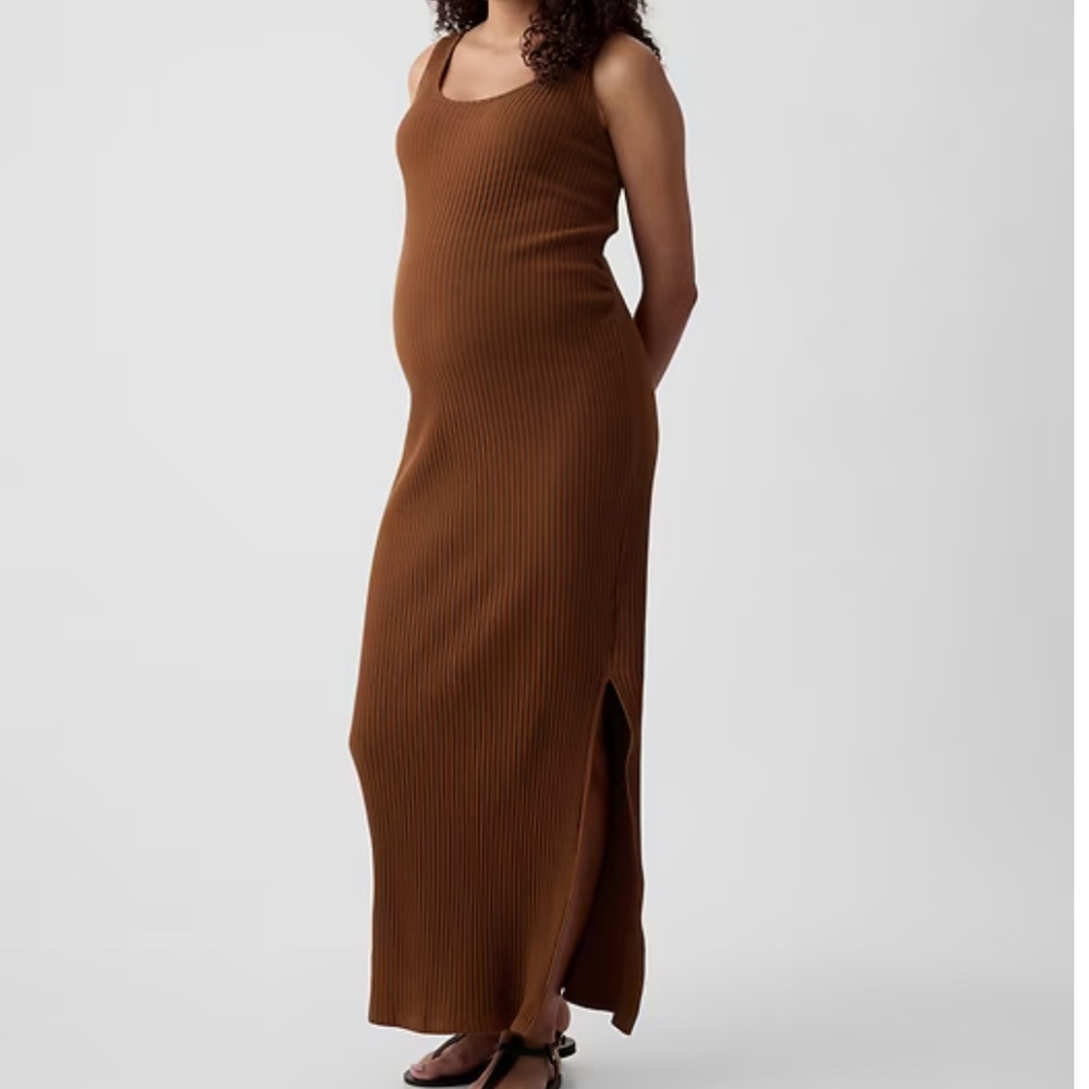 GAP Brown Ribbed Maxi Dress - maternity